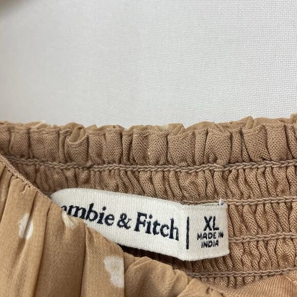 Abercrombie & Fitch Size XL Tan White Polka Dot Mini Baby Doll Dress Puff Sleeve - Picture 6 of 7